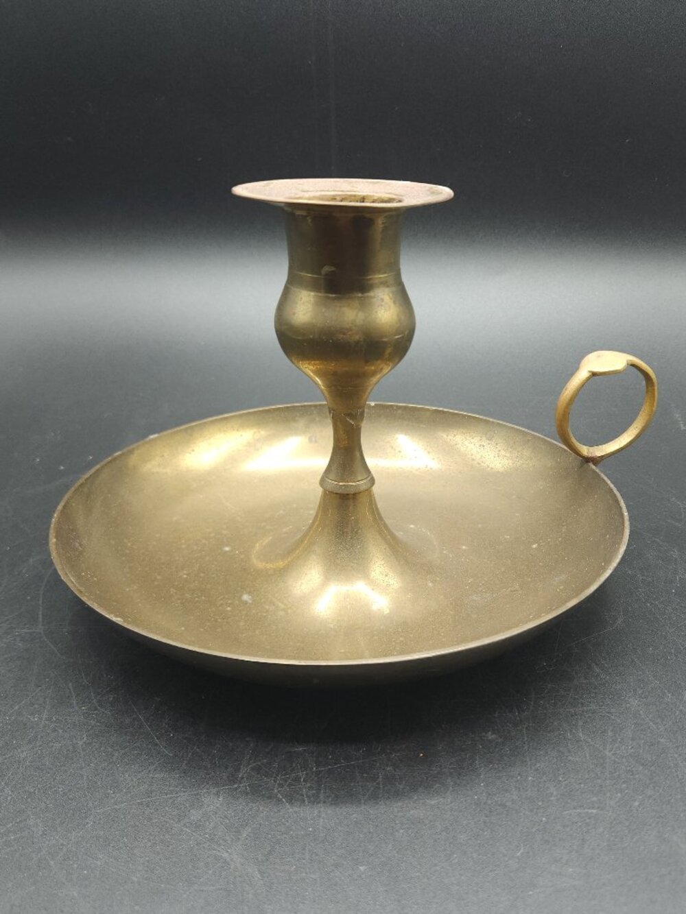VTG Oversized Brass Candle Stick Holder Ring Handle Chamber India